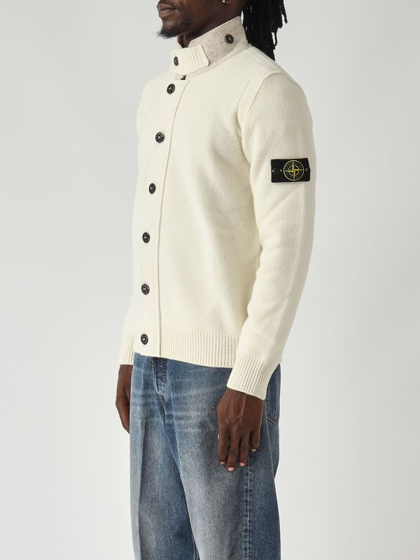 Stone Island Lambswool and nylon blend cardigan for men - Ivory