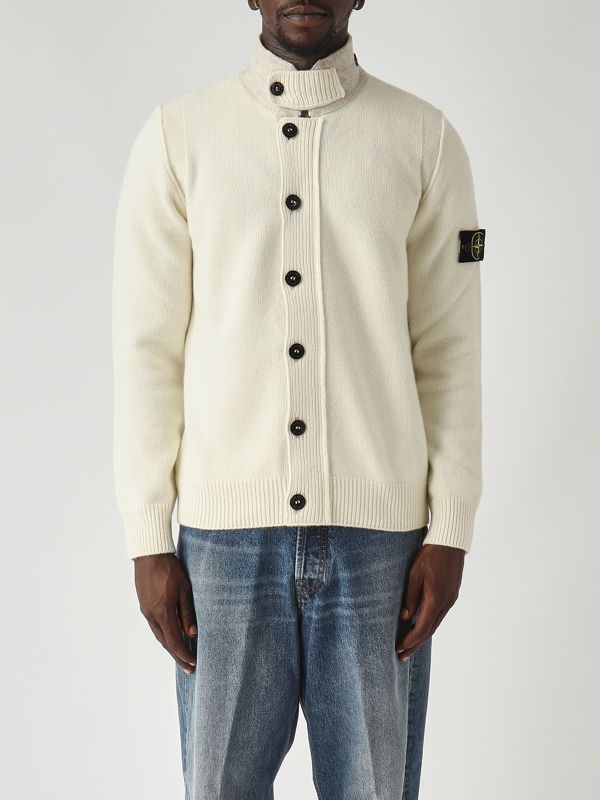 Lambswool and nylon blend cardigan for men k2s155100047s00a3 Ivory