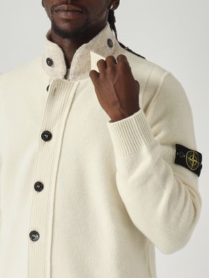 Stone Island Lambswool and nylon blend cardigan for men - Ivory