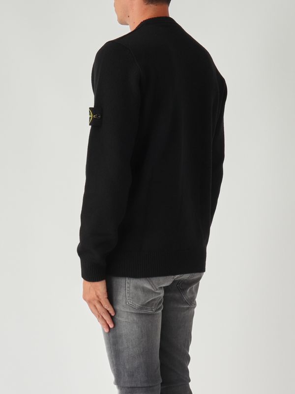 STONE  ブラックニット・セーター Stone Island Lambswool blend sweater for men - Black | Caposerio.com