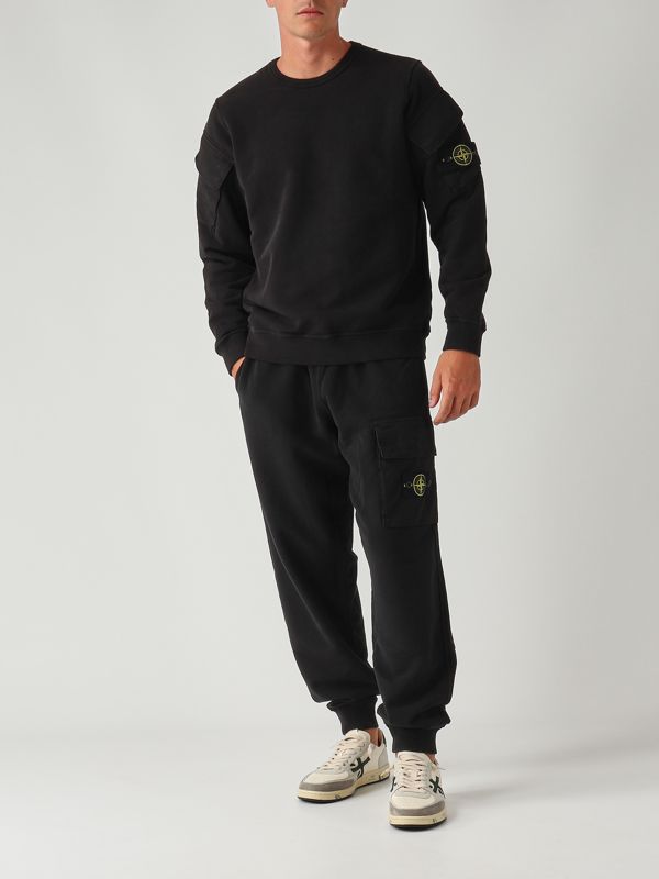 5. Pantalón de hombre de felpa perchada de algodón orgánico Negro Stone Island k2s156200003s0a20