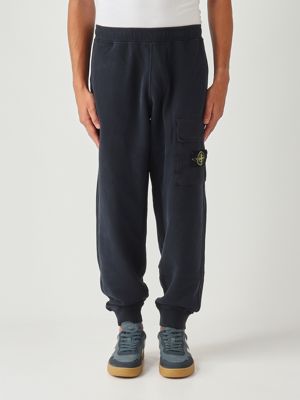 Brushed organic cotton fleece jogger trousers for men Navy blue Stone Island