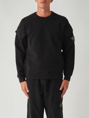 Brushed organic cotton fleece sweatshirt for men Black Stone Island