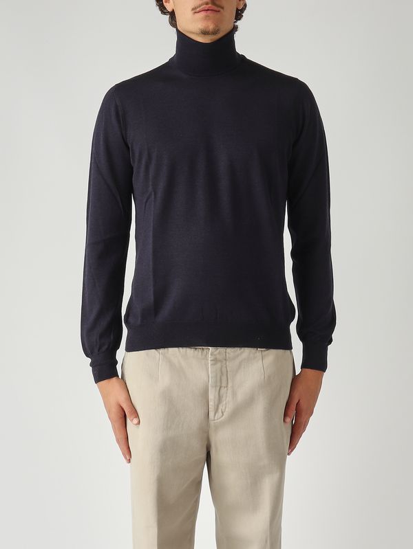 1. Jersey de hombre de cuello perkins en lana virgen y seda Azul marino Gran Sasso 5713113190