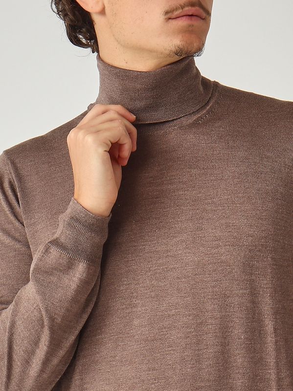 5. Jersey de hombre de cuello perkins en lana virgen y seda Camello Gran Sasso 5713113190