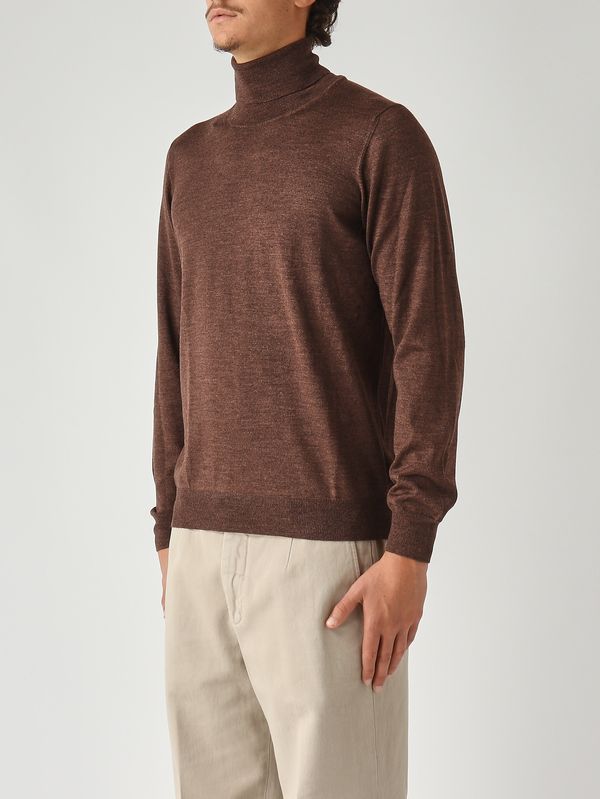 3. Jersey de hombre de cuello perkins en lana virgen y seda Chocolate Gran Sasso 5713113190