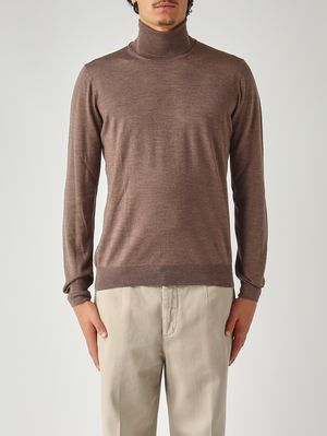 1. Jersey de hombre de cuello perkins en lana virgen y seda Camello