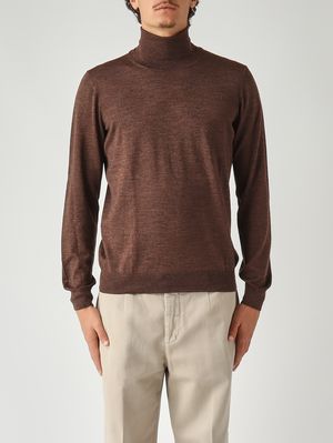 1. Jersey de hombre de cuello perkins en lana virgen y seda Chocolate