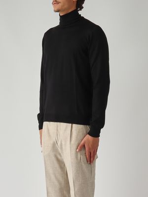 3. Jersey de hombre de cuello perkins en lana virgen y seda Negro