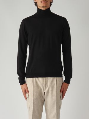 1. Jersey de hombre de cuello perkins en lana virgen y seda Negro