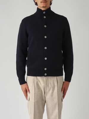 1. Cardigan en laine mérinos extrafine pour homme Bleu marine