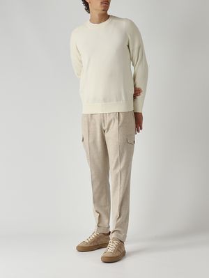 2. Stretch virgin wool cargo trousers for men Natural