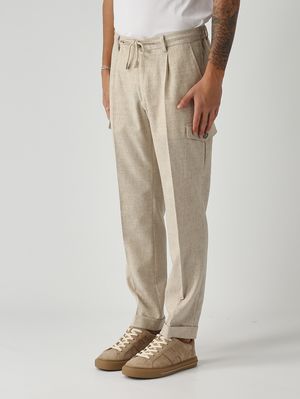3. Stretch virgin wool cargo trousers for men Natural