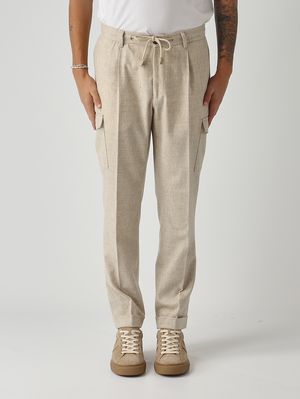 Herren-Cargohose aus Stretch-Schurwolle Natürlich Gran Sasso