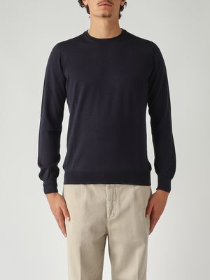 Pull homme en laine et soie Bleu marine Gran Sasso