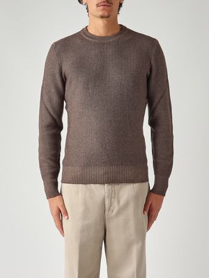 Maglia uomo in lana vergine punto cesta Tortora Scuro Gran Sasso