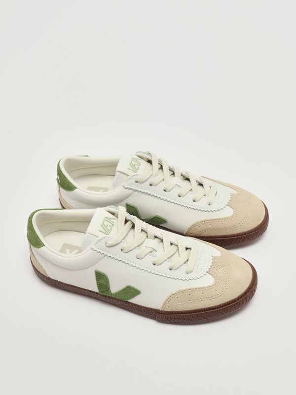 2. Volley smooth and suede leather sneakers for women White-Green Veja vo2020875