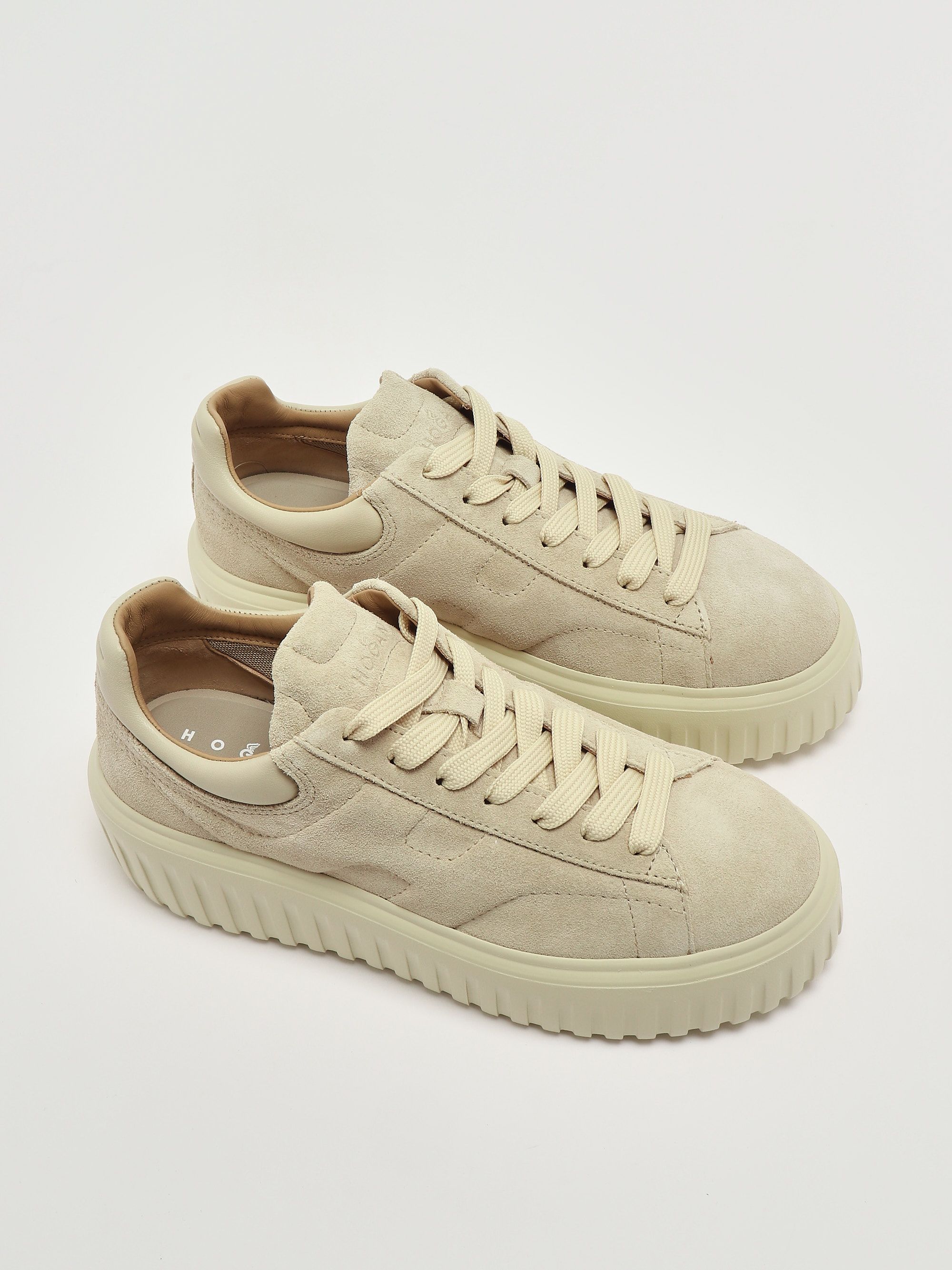 Scarpe Sneakers Hogan H-Stripes Donna, Modello HXW6450FC60KU00GAN, Colore Avorio E Oro, Eleganti E Sportive