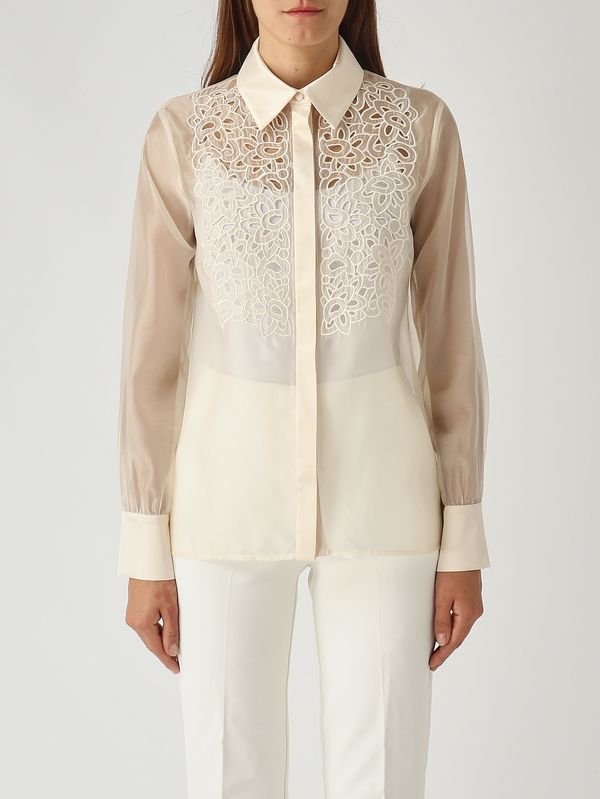 1. Camisa de mujer Folk en organza Crema Nenette folk