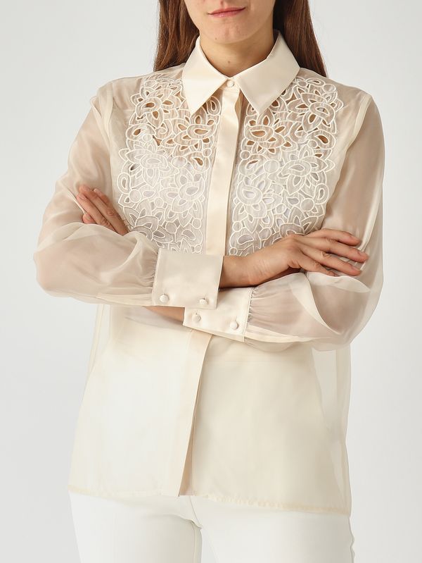 5. Camisa de mujer Folk en organza Crema Nenette folk