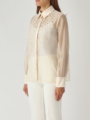 3. Camisa de mujer Folk en organza Crema