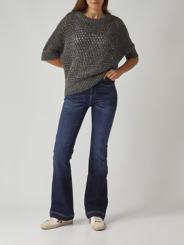 Jeans flare 7/8ème taille haute coton denim brut femme | La Halle