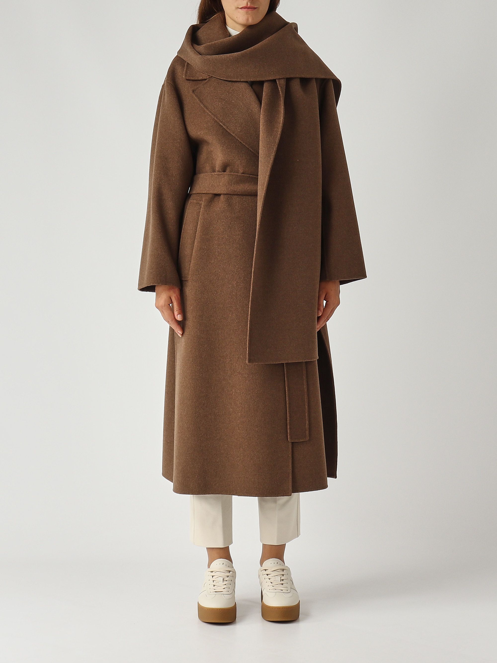 Women's Heart coat in wool 2529016093600 Tobacco | Caposerio.com