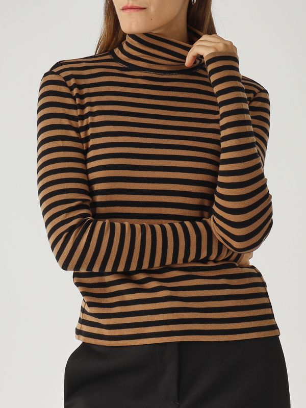 5. Jersey de cuello alto para mujer Blasy en lyocell y lana Camello-Negro MM Max Mara 2526946028600