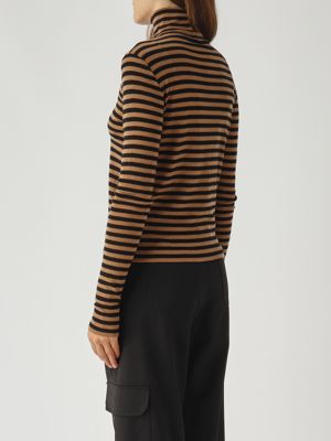 4. Jersey de cuello alto para mujer Blasy en lyocell y lana Camello-Negro