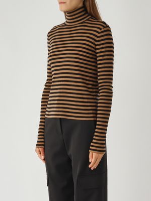 3. Jersey de cuello alto para mujer Blasy en lyocell y lana Camello-Negro