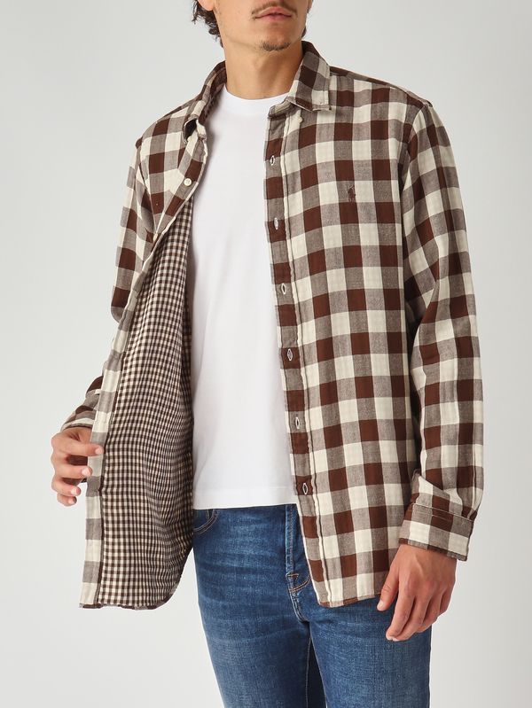 5. Double-layered cotton shirt for men Madras Beige-Dark Brown Polo Ralph Lauren 710p00517