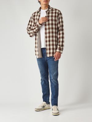 2. Double-layered cotton shirt for men Madras Beige-Dark Brown