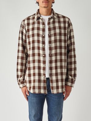 Herrenhemd aus doppellagiger Baumwolle Madras Beige-Dunkelbraun Polo Ralph Lauren