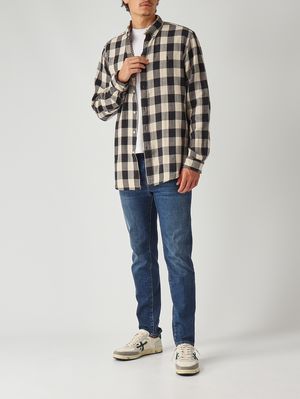 2. Double-layered cotton shirt for men Madras Cream-Black