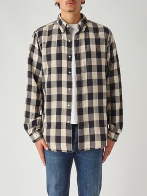 Herrenhemd aus doppellagiger Baumwolle Madras Creme-Schwarz Polo Ralph Lauren