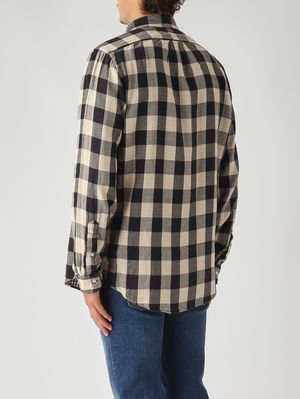 4. Double-layered cotton shirt for men Madras Cream-Black