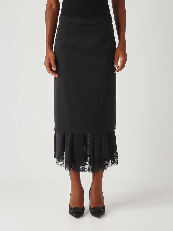 1. Stretch wool blend skirt for women Black Meimeij m5fh05