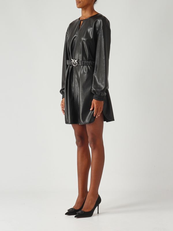 3. Vestido de mujer degradado en tejido recubierto de símil piel Negro Pinko 105587a2p4