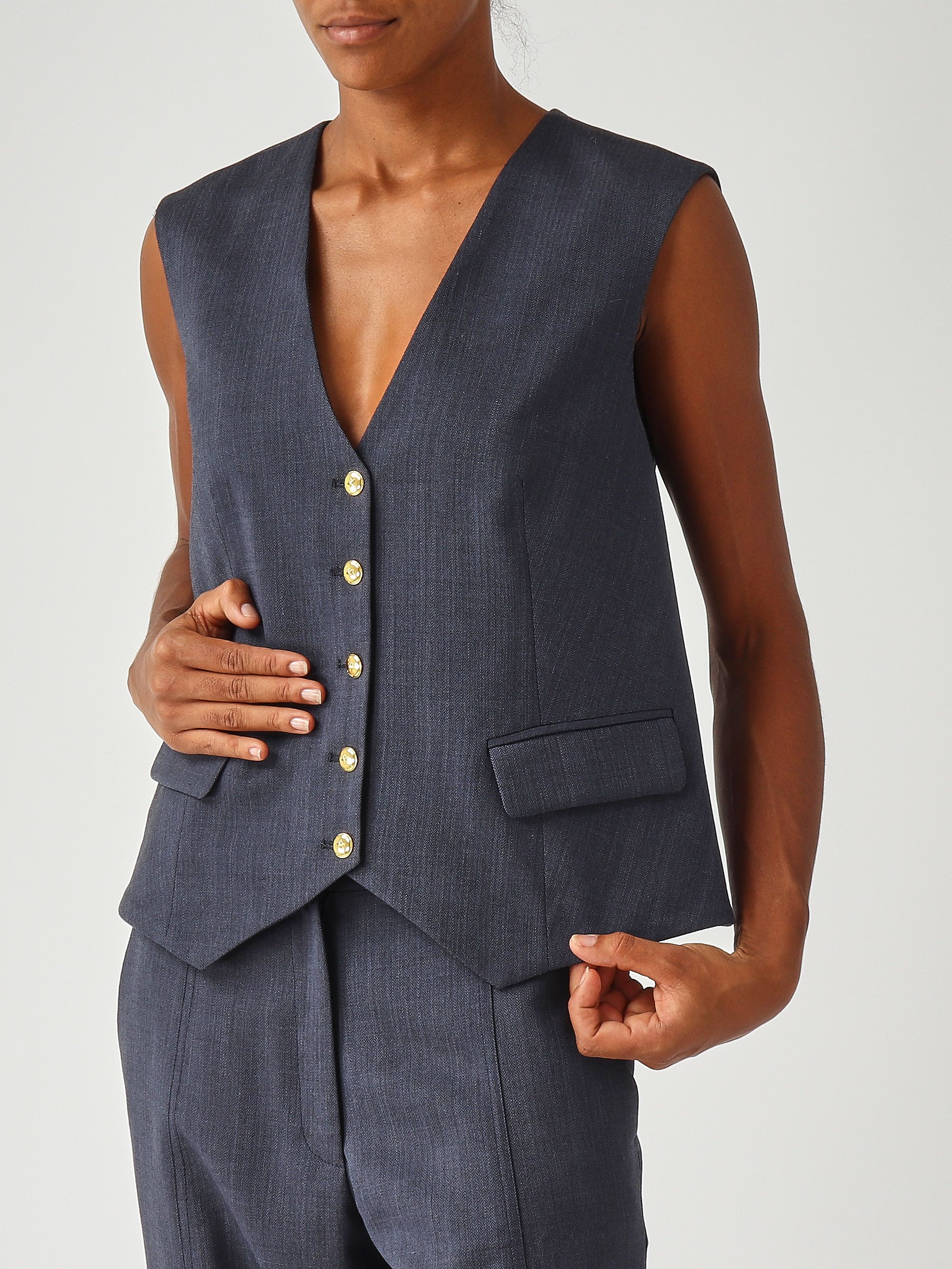 トップス anthemA WOOL RAYON TROPICAL OVER VEST - トップス anthemA WOOL RAYON TROPICAL OVER VEST - WOOL RAYON