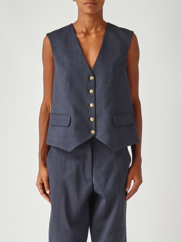 1. Ketchup stretch armored wool blend vest for women Dark blue Pinko 105664a2sn