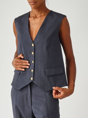 5. Ketchup stretch armored wool blend vest for women Dark blue