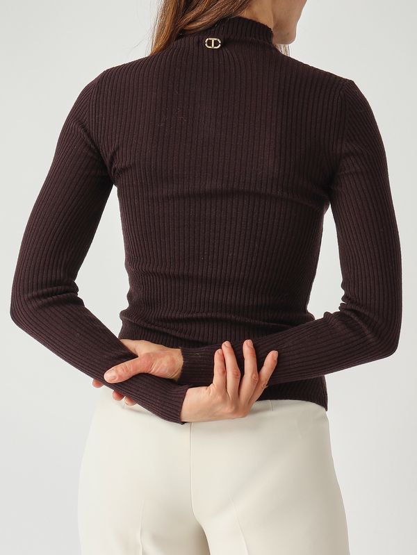 5. Women's wool mock turtleneck Moro-Chocolate Twinset 252tt3111