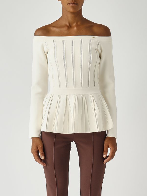 1. Top donna in maglia stretch Latte Elisabetta Franchi mk92s56e2