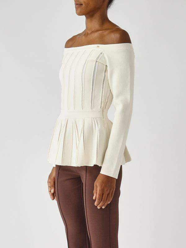 3. Top donna in maglia stretch Latte Elisabetta Franchi mk92s56e2