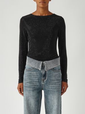 Arches Damen-Bodysuit aus kristallklarem Netz Schwarz Twentyfourhaitch