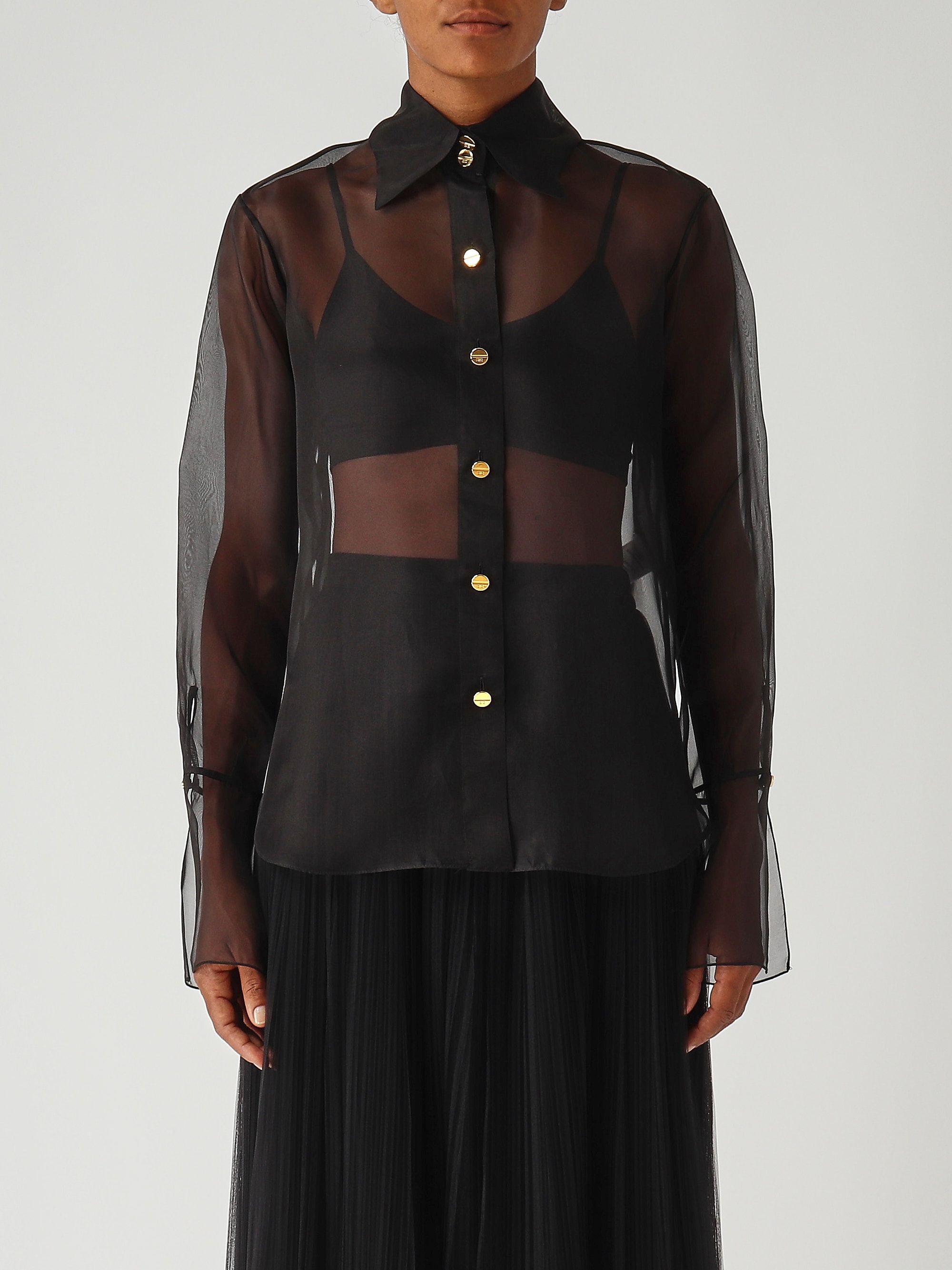 Camisa de organza para mujer ca09957e2 Negro | Caposerio.com, image size:2000x2666