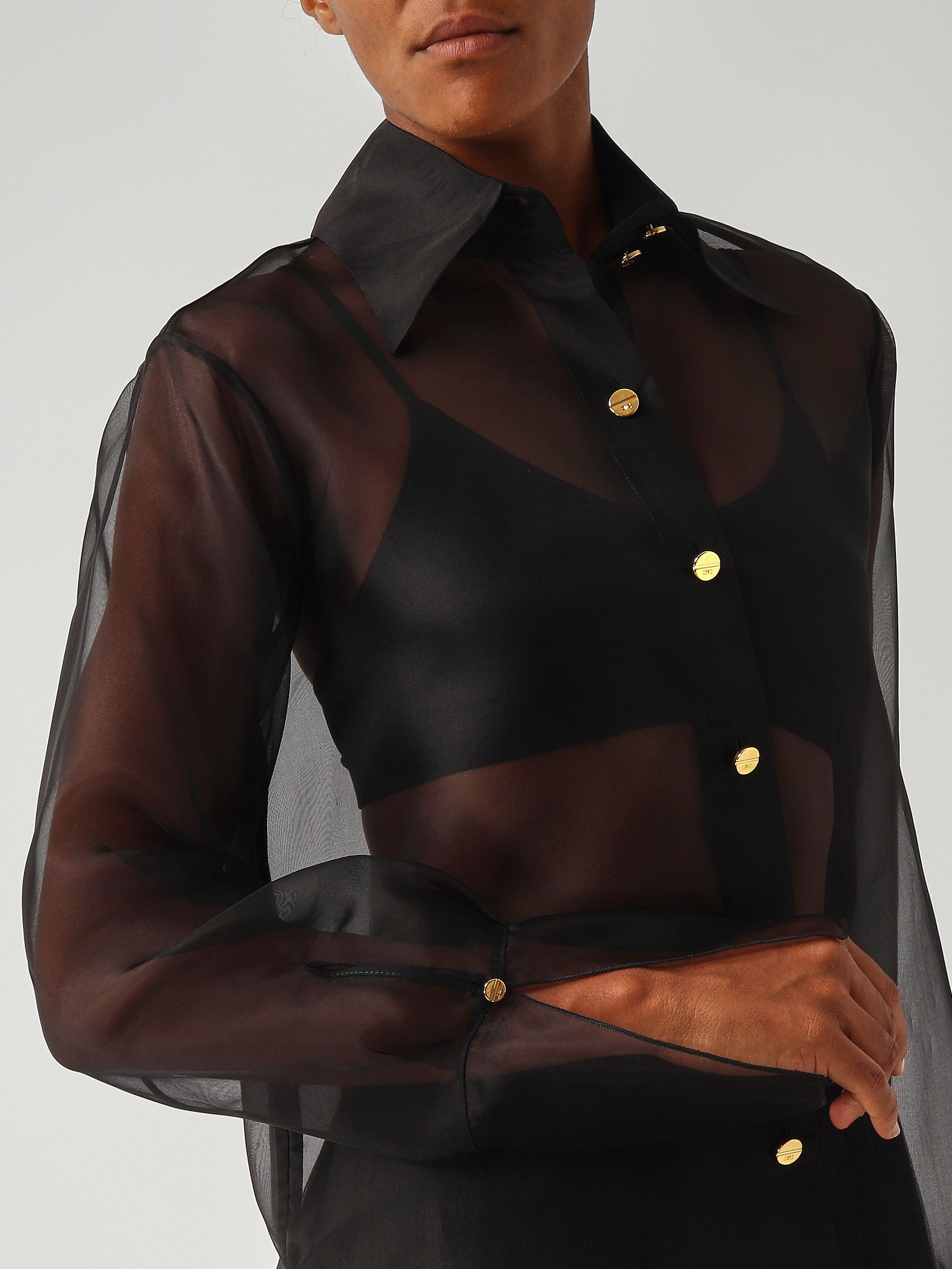 Camisa de organza para mujer ca09957e2 Negro | Caposerio.com, image size:2000x2666