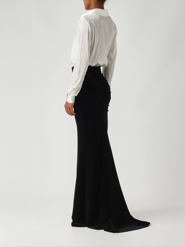 4. Damenkleid aus Stretchseide und Samt Elfenbein-Schwarz Elisabetta Franchi abr4657e2