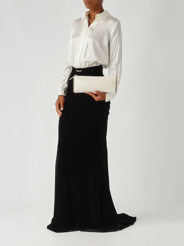 2. Damenkleid aus Stretchseide und Samt Elfenbein-Schwarz Elisabetta Franchi abr4657e2