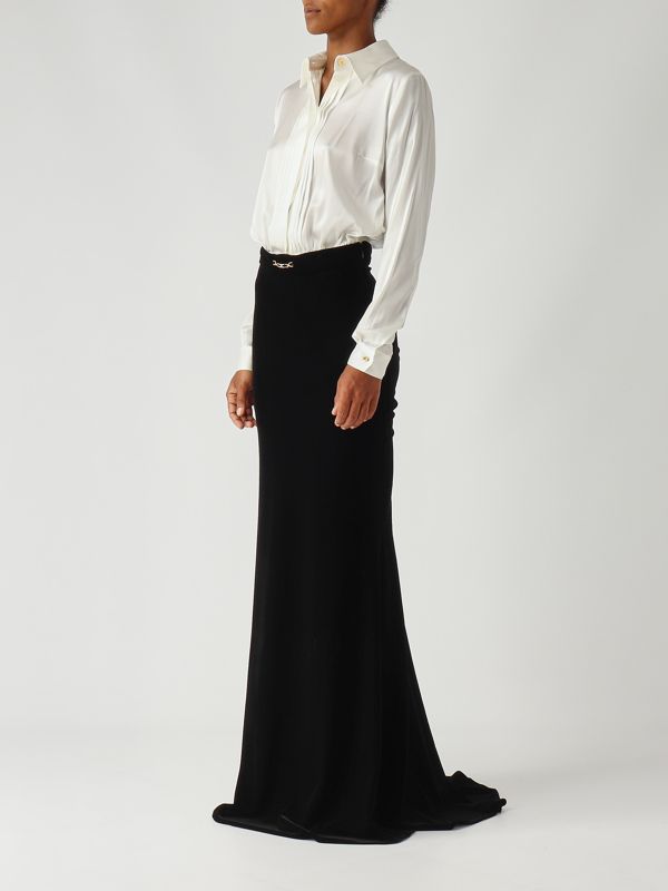 3. Damenkleid aus Stretchseide und Samt Elfenbein-Schwarz Elisabetta Franchi abr4657e2